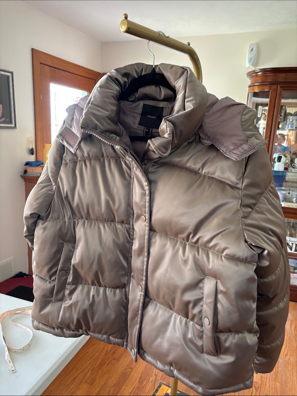 Forever 21 Shiny Taupe Quilted Puffer Jacket